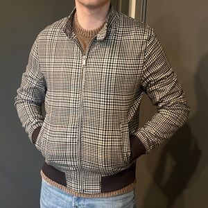 Denim & Flower Brown and Beige Checkered Bomber Men’s Jacket